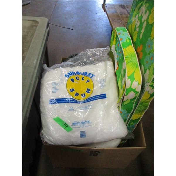 ESTATE:  BOX C/W CUSHIONS, ETC