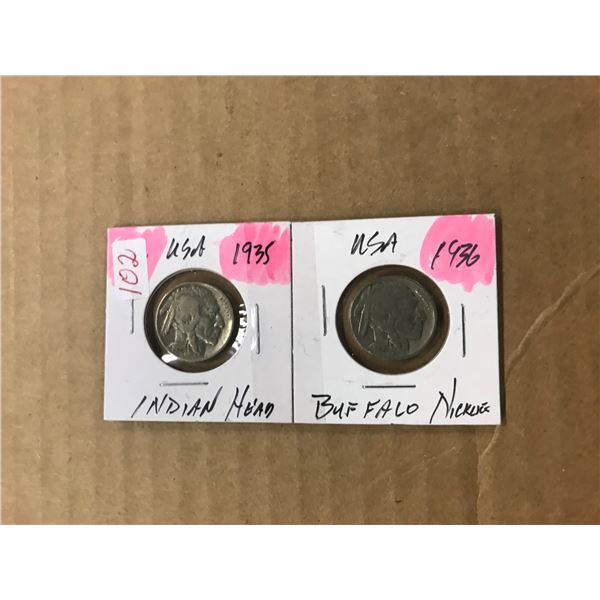 1935 - 1936 USA PAIR OF INDIAN HEAD NICKELS