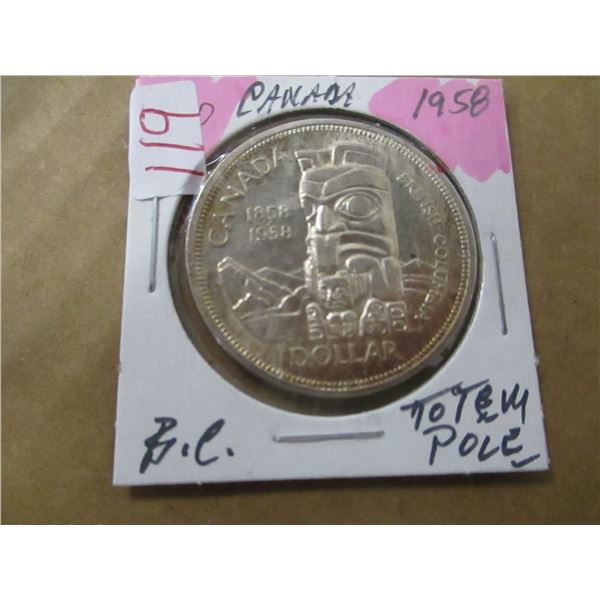 1958 BC TOTEM POLE CANADA SILVER DOLLAR