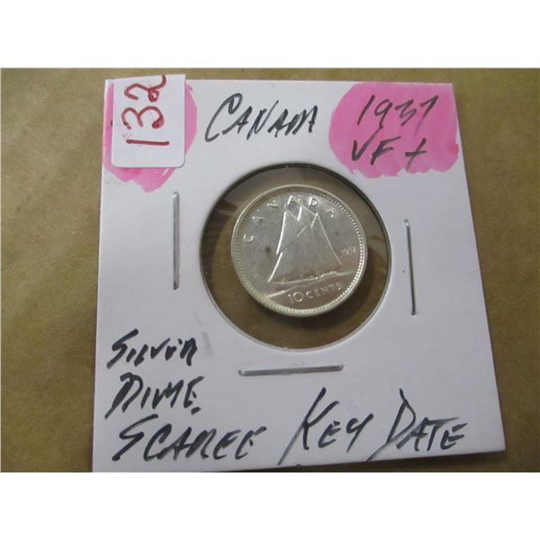 1937 KEY DATE CANADA SILVER DIME