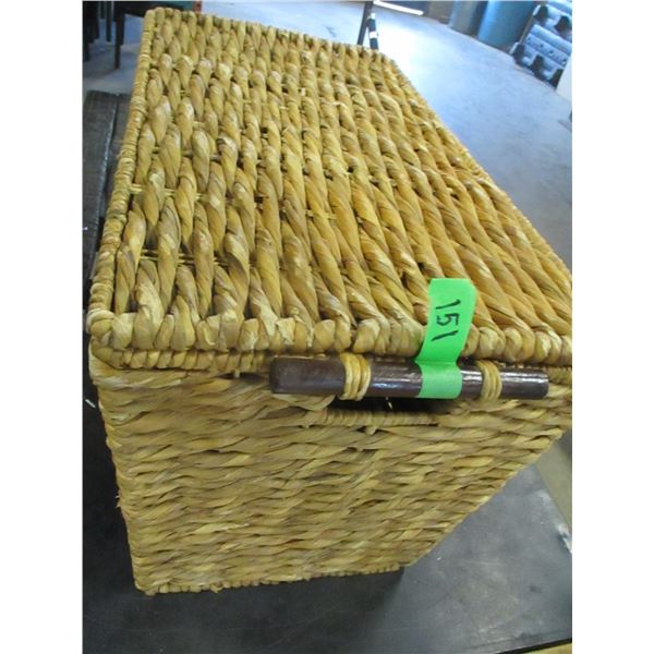 ESTATE:  WICKER BASKET (APPROX. 25"L X 13"W X 15"H) & PICTURES