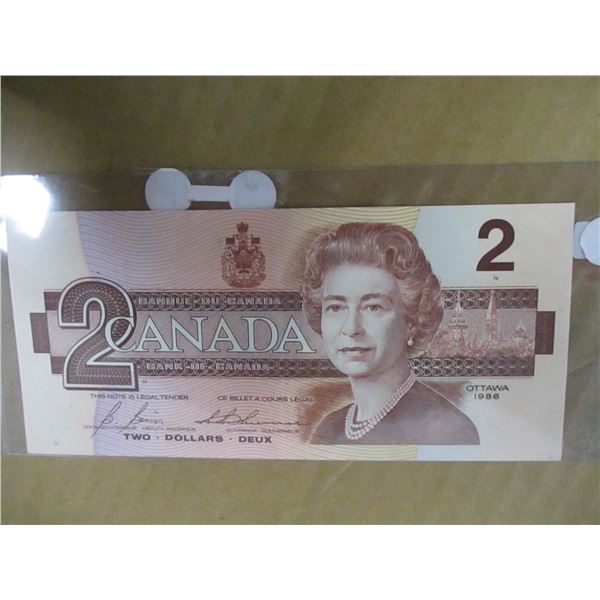 1986 BIRD SERIES POKER HAND SERIAL NUMBER (4-4'S) LAS TOF CANADA $2 BILL
