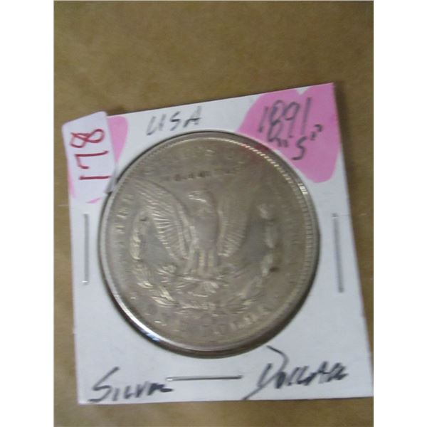 1891S USA MORGAN SILVER DOLLAR