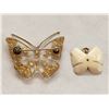 Image 2 : Lucite Butterfly Brooch With Real Gold Nuggets And Ivory And Gold Nugget Butterfly Pendant