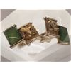 Image 2 : Pair Of Cuff Links With Gold Nuggets And Green Stone
