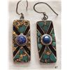 Sterling Silver, Gold, Turquois And Lapis Earrings