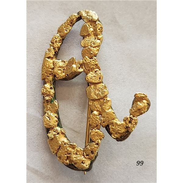 10K Gold Nugget Initial "A'' Brooch