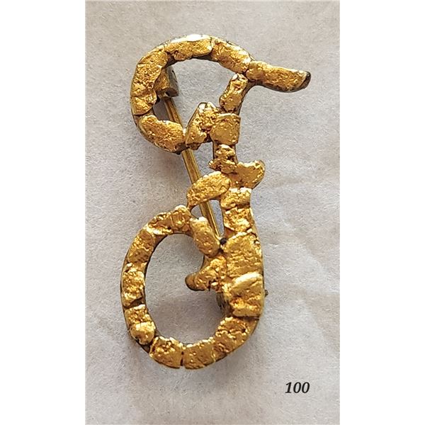 Gold Nugget Initial "F" Brooch
