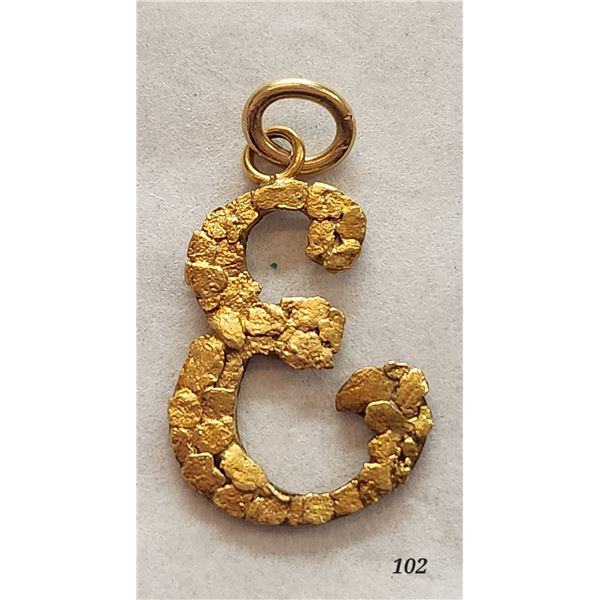 Gold Nugget Initial "E" Pendant