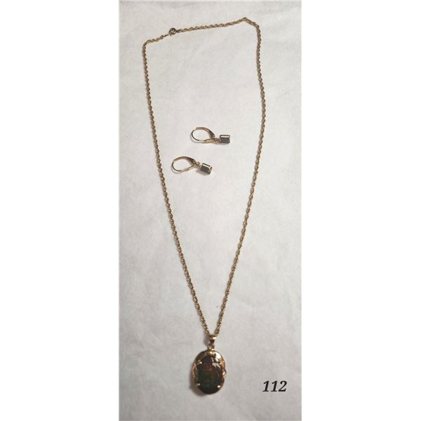 14K Gold Ammolite Necklace And Earring Set