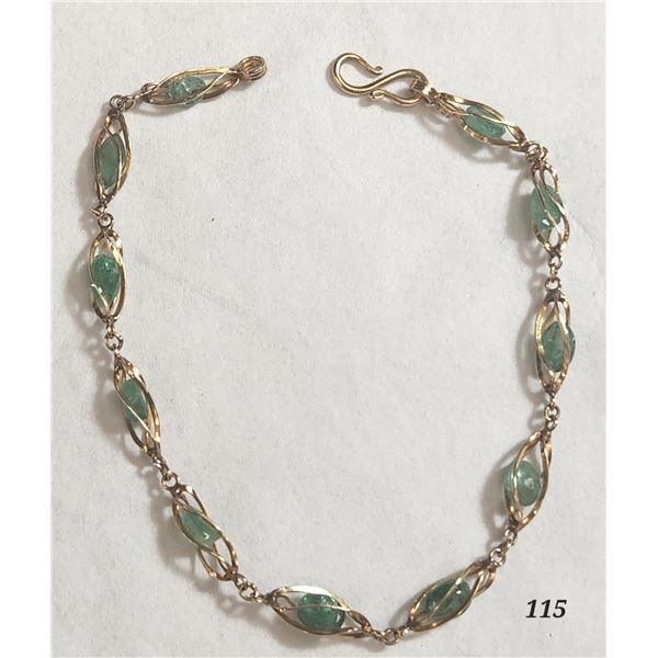 14K Gold Rough Facet Emerald Bracelet
