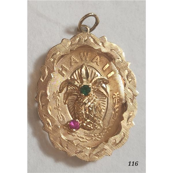 14K Gold Hawaii Pineapple Pendant
