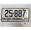 Image 1 : 1957 British Columbia License Plate