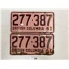 Image 1 : Pair Of 1961 British Columbia License Plates