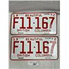 Image 1 : Pair Of 1972 British Columbia License Plates