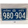 Image 1 : 1965 Ontario License Plate With Touch Ups