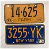 Image 1 : 2 New York License Plates, 1962
