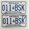 Image 1 : Pair Of 1988 Ontario License Plates