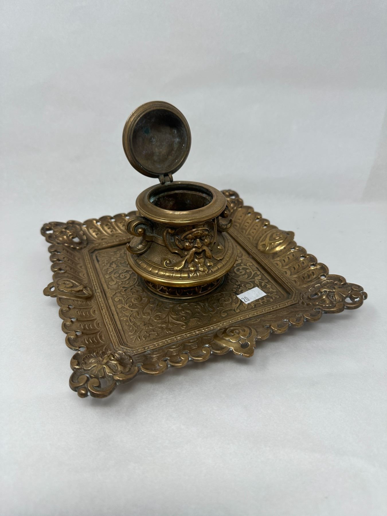 Antique Victorian Inkwell With Faces, Carpe Diem