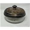 Image 1 : Vintage Sterling Silver Lidded Etched Glass Candy Jar With Flower And Butterfly Motif