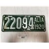 Image 1 : 1920 Alberta License Plate