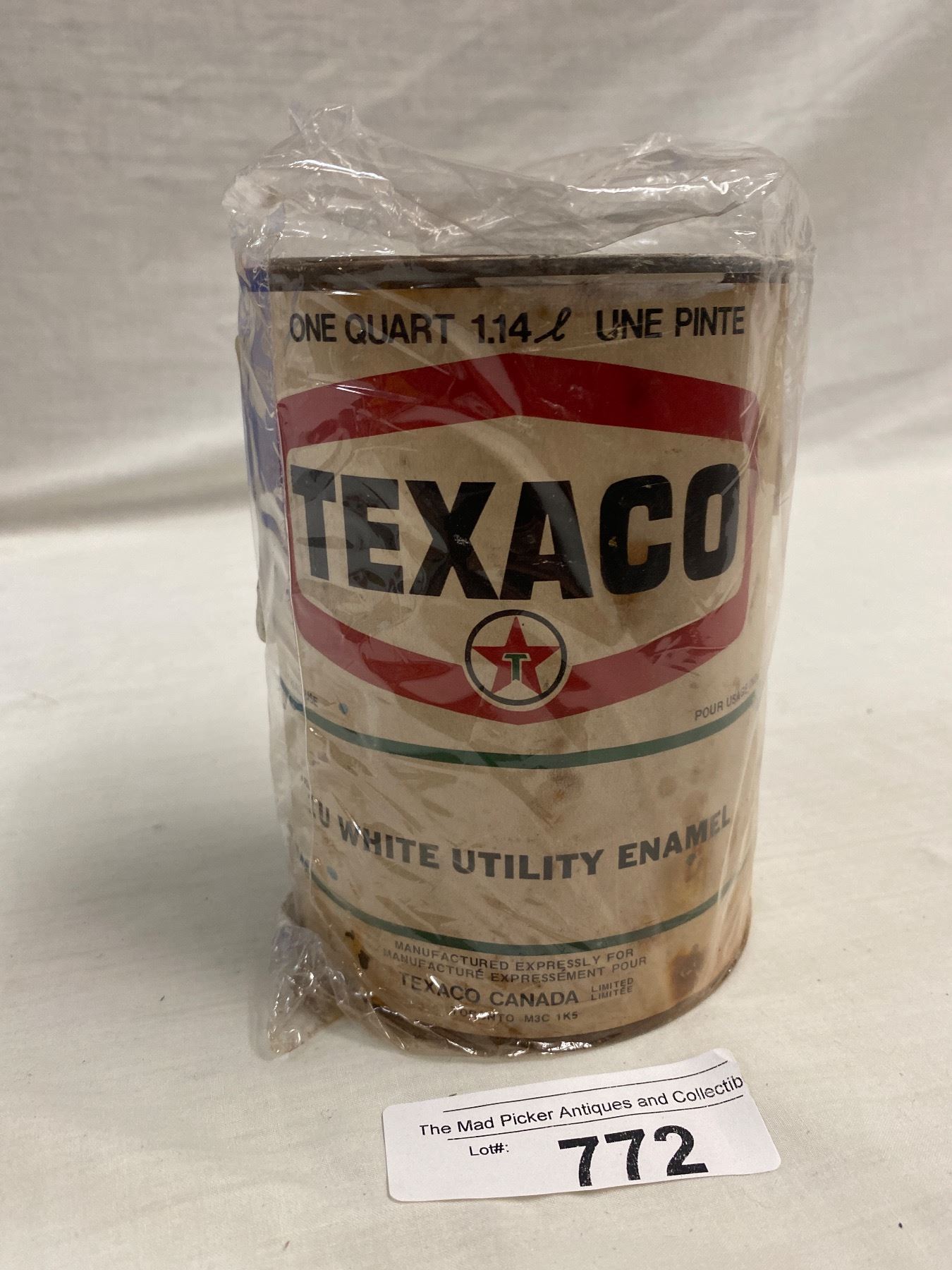 Paper Label Texaco One Court Oil Can - Test Site