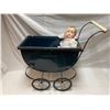 Image 1 : Vintage Navy Blue Baby Pram With Doll