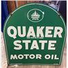 Image 1 : Vintage Painted Steel Quaker State Motor Oil Tomb Stone Sign Double Sided