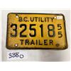 1955 B.C. Utility Trailer Plate