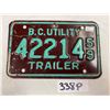 Image 1 : 1959 B.C. Utility Trailer Plate