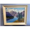 Image 1 : Vintage Oil Painting On Board Mountain Water Scene
