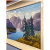 Image 2 : Vintage Oil Painting On Board Mountain Water Scene