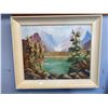 Image 1 : Vintage Oil Painting On Board Mountain Water Scene