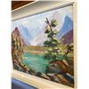Image 2 : Vintage Oil Painting On Board Mountain Water Scene