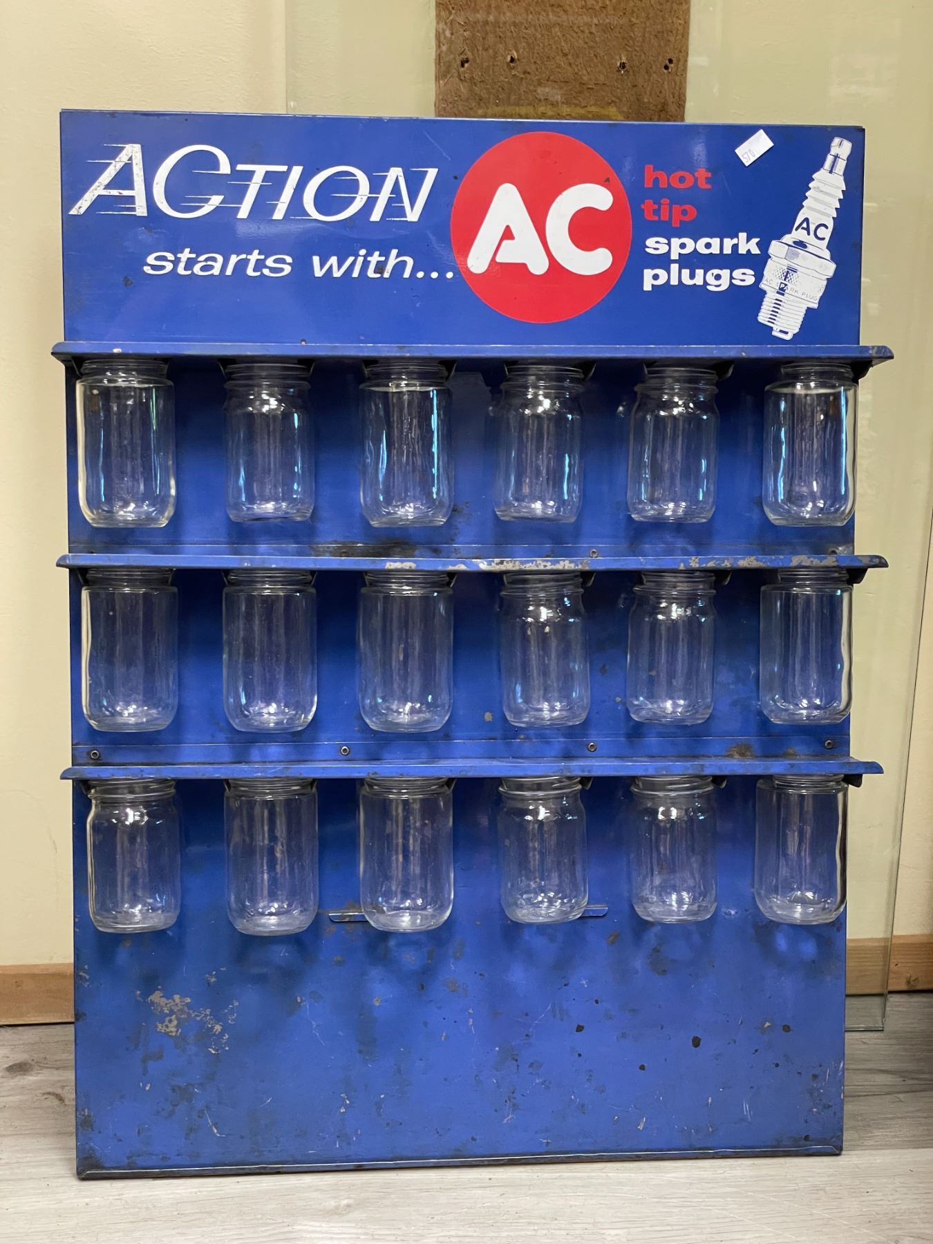 Action Starts With Ac Hot Tips Spark Plugs Store Display Rack With Jars