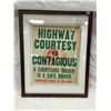 Image 1 : Vintage Cardboard Highway Courtesy Is Contagious Safe Driver Sign Framed
