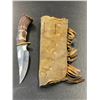 Image 1 : Antler Handled Knife With Raw Hide Sheath