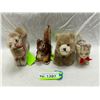 4 Vintage Steiffs , Camel, Bear, Squirrel, And Cat. Camel Missing Button In Ear