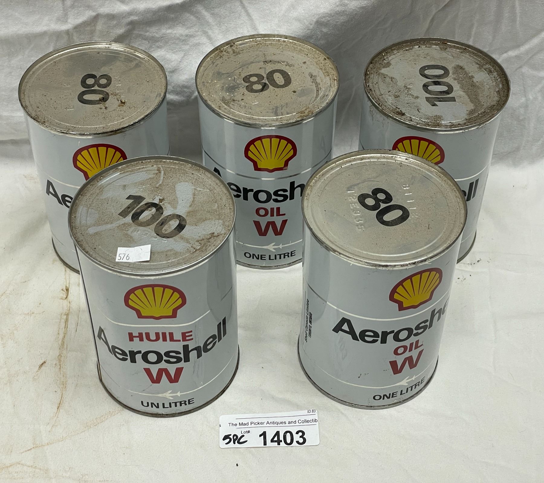 5 Vintage Aero Shell Oil Cans - Test Site