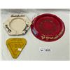 3 Vintage Ashtrays, Porcelain On Steel Satisfaction, Rainbow Motors, And John Smith Logger