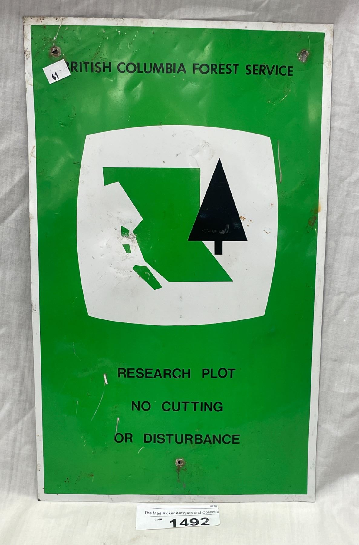 Metal British Columbia Forest Service Research Plot Sign