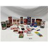 Image 1 : Box Full Of Vintage Cans And Matches, Tire Repairs, Oil Cans, Cashews Etc..