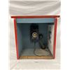 Image 1 : Vintage Public Telephone, Rotary Phone In Wooden Wall Hanging Box With Public Telephone Sign