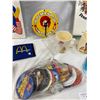 Image 3 : Box Of McDonalds Collectibles, Cardboard Standees, Buttons, Clock, Mugs, Wallet, Etc…