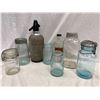 Image 1 : Box Of Vintage Mason Jars And Seltzer Bottle