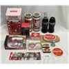 Image 1 : Tote Full Of Coca Cola Collectibles, Musical Bank, Coasters, Candle Holder, Etc…