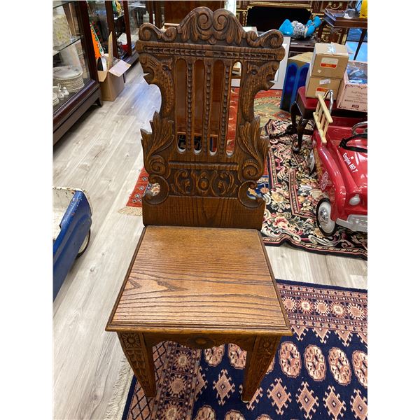 Victorian Hand Carved Ornate Oak Hall Chair