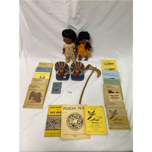 Assorted First Nations Collectibles And Bird Guides For British Columbia, Pair Of Chief Book Ends, E
