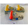 Image 2 : 3 Vintage Fisher Price Phones, Chatter Telephone, Pop Up Pal Etc..