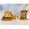 Image 1 : 3 Vintage Fisher Price Toys, Cash Register, Teaching Clock, Etc..